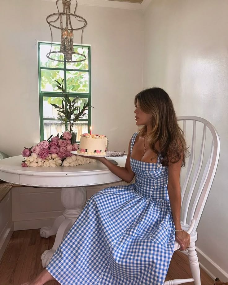 Kvinder Kjole – Gingham Mønster, Firkantet Halsudskæring, Knapper, Klassisk Stil-83592-ccade846-c079-4c8a-9c92-117e2fc55a89