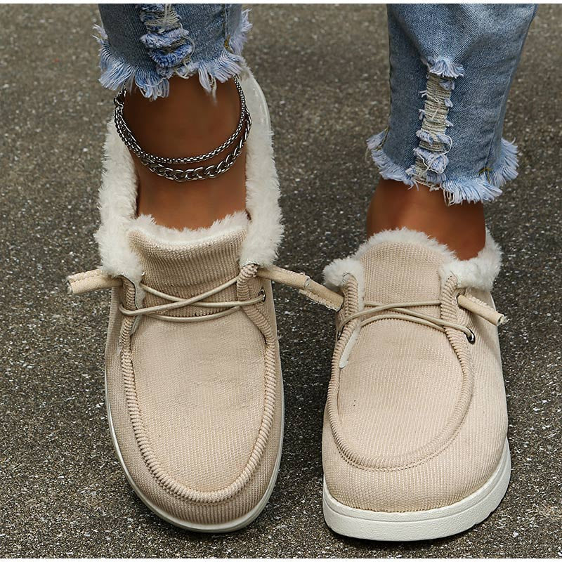 Dame Sko – Fløjl, Faux Fur-Foret, Snørebånd, Casual Vinterstil-82593-ccfb85ac-1944-4996-8882-56559dc670b0