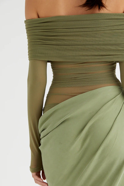 Draperet Aftenkjole med Off-Shoulder