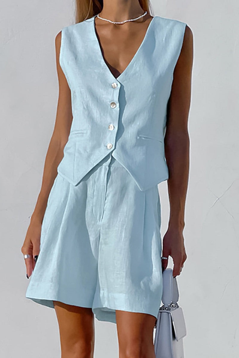 Minimalistisk Vest Sæt - Højtaljede Shorts