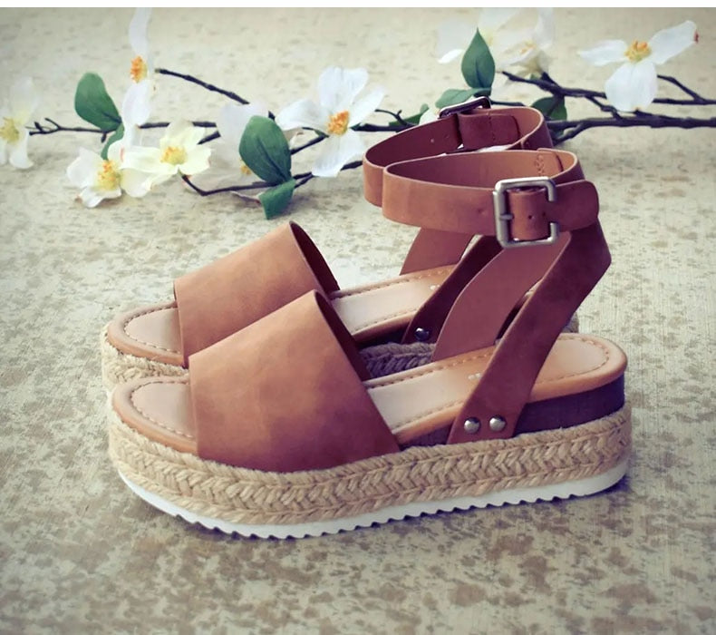 Platform Sandaler med Vævet Jute Detalje