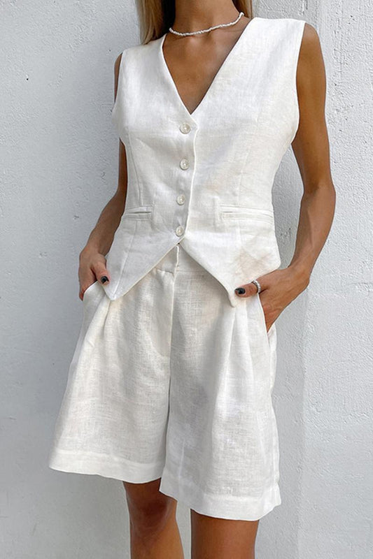 Minimalistisk Vest Sæt - Højtaljede Shorts