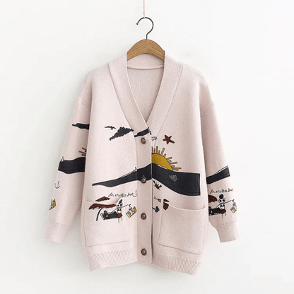 Oversized Cardigan med Broderi