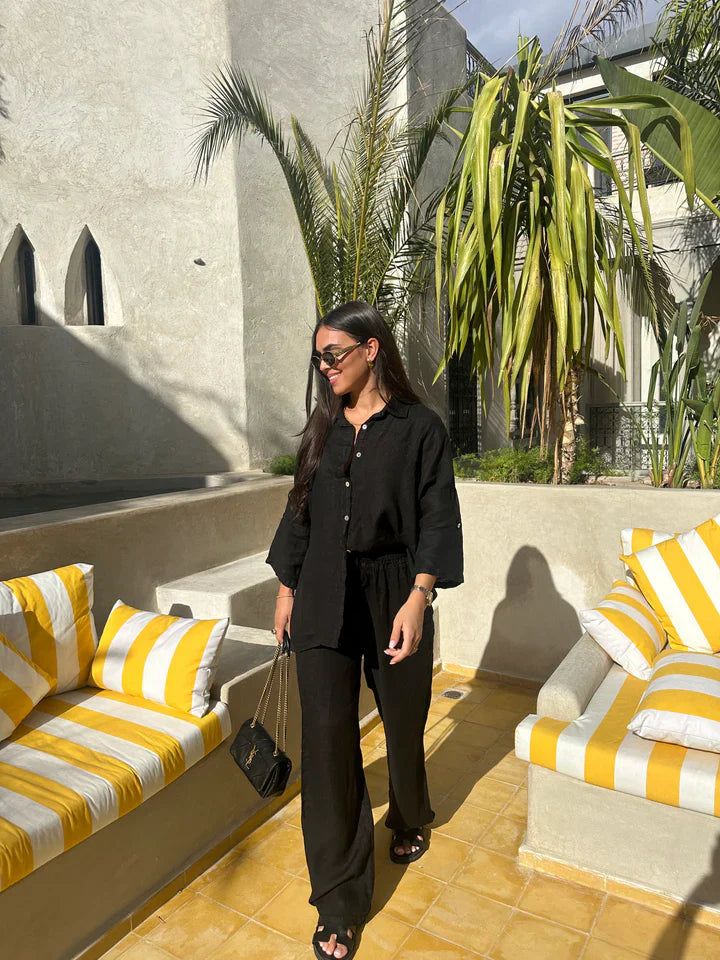 Dame Hør Sæt – Afslappet Skjorte og Bukser, Komfortabelt Todelts Outfit-82126-d5924fa9-7d2f-41b2-b744-1350b3c1ff9b