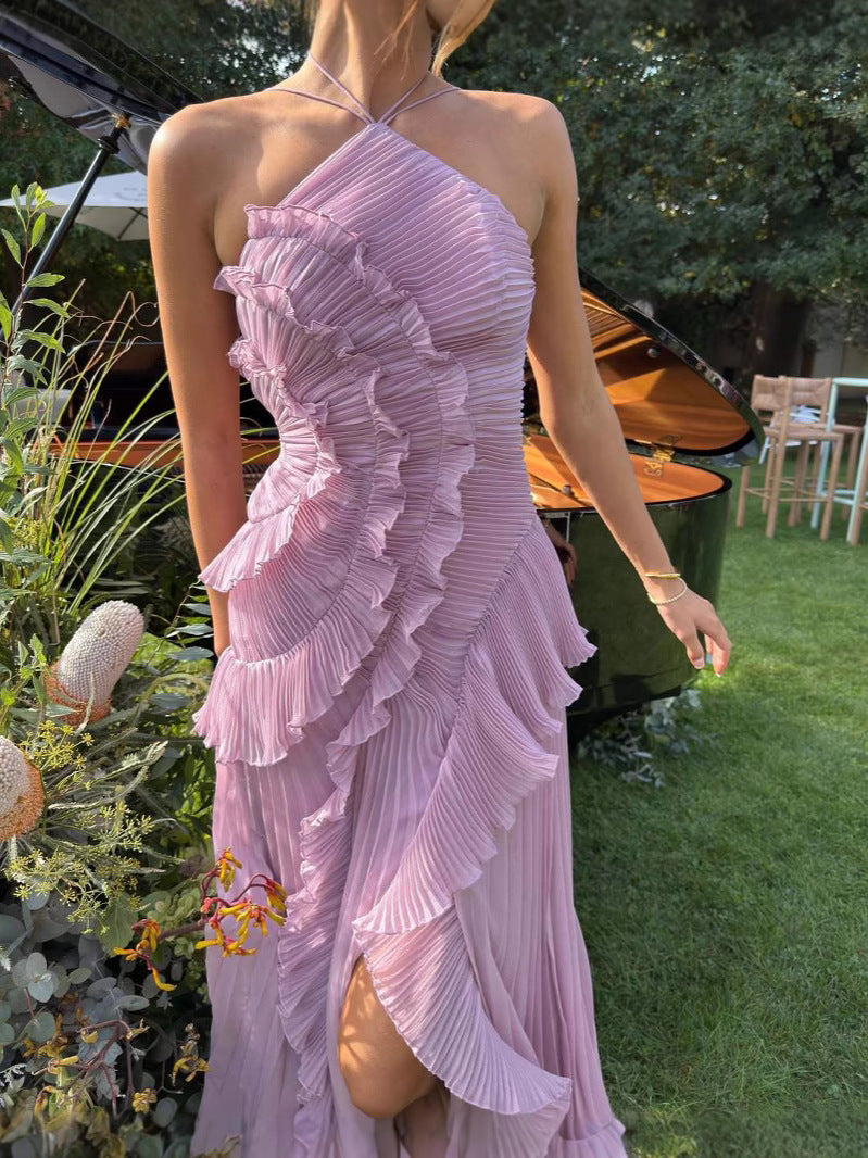 Dame Kjole Plisseret Halterneck Flæsedetaljer Elegant-83561-d5eb9832-21c9-43a6-a56a-180b7b109c02