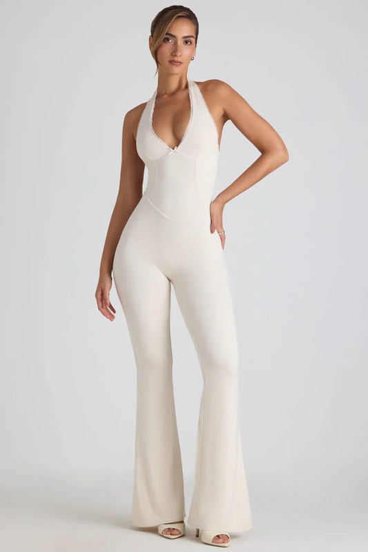 Dame Jumpsuit – Ribbet, Halterudskæring, Svajende Ben, Figursyet Silhuet-83502-d9a8783a-d00a-4abf-9508-89315dc2cac5