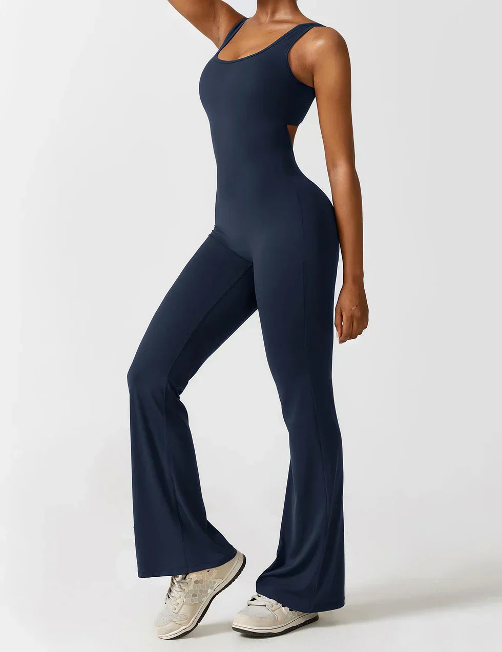 Kvinde Jumpsuit – Ærmeløs, Åben Ryg, Vide Ben, Strækstof, Formtilpasset Pasform-83507-dd50cfa3-f925-4eae-a889-56d1f129a939