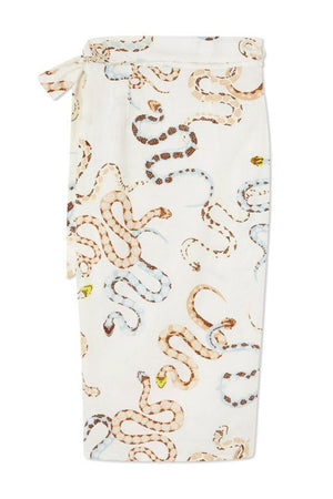Slange Print Midi Kjole med V-Hals