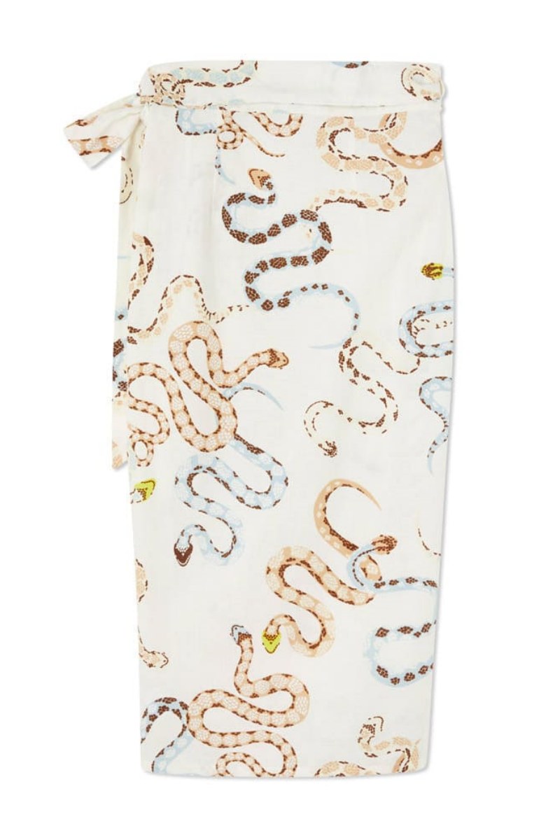 Slange Print Midi Kjole med V-Hals