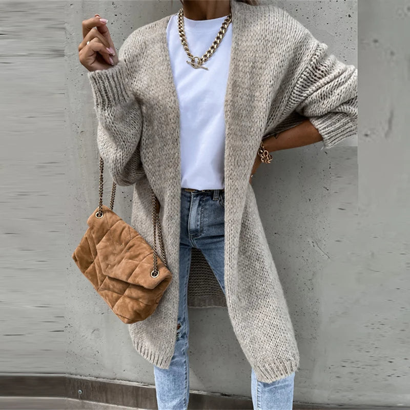 Dame Cardigan – Langline, Åben Front, Ribstrikket, Afslappet Stil-74479-e19fe278-f1b0-49ac-ab4a-0c42d9bcffd0