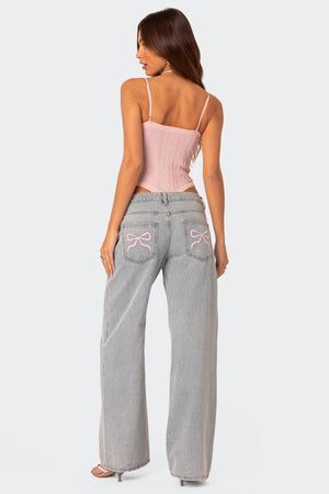 Dame Jeans – Lyse Wide Leg med Broderede Sløjfer-83512-e3065c9b-6c26-41ce-80b9-7749d60219b1