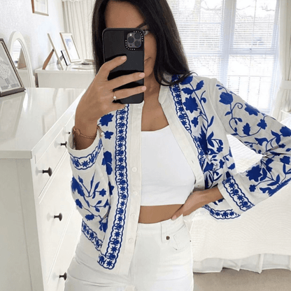 Boheme Broderet Jakke med Blomstermønster