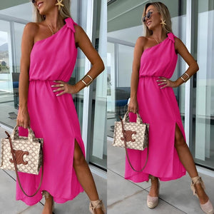 Damekjole One-Shoulder – Asymmetrisk Hals, Slids & Taljebinding-83342-e3f97f0e-75ae-4670-a65f-d384a4a2a926