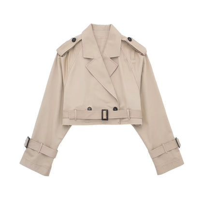 Cropped Trenchcoat med Bælte og Detaljer