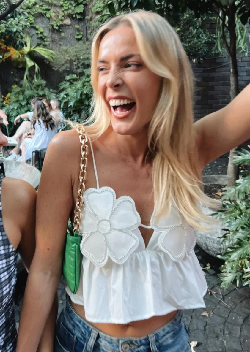 Blomstertop med Peplum og Halterneck