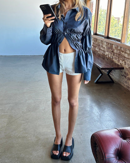 Dame Skjorte – Rynket Taljedetalje, Lange Ærmer, Knaplukning-83304-ea294912-2ae2-46af-9053-fa2ccfc5a17c