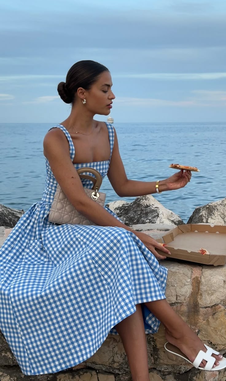 Kvinder Kjole – Gingham Mønster, Firkantet Halsudskæring, Knapper, Klassisk Stil-83592-ea9e86b3-e3c6-4d22-9270-930beabc83f6