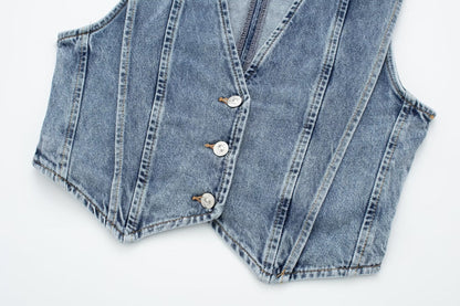Skræddersyet Denim Vest - V-udskæring