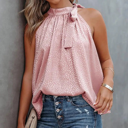 Halterneck Top med Sløjfe og Tekstur