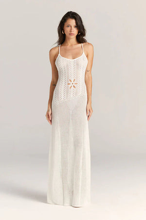 Norideen Dame Maxi Kjole – Strikket, Blomsterudskæring, Åben Strik, Spaghetti Stropper-83282-efe282fd-6612-4820-8f85-26d34dbbae6d