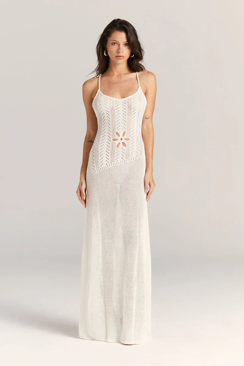 Norideen Dame Maxi Kjole – Strikket, Blomsterudskæring, Åben Strik, Spaghetti Stropper-83282-efe282fd-6612-4820-8f85-26d34dbbae6d