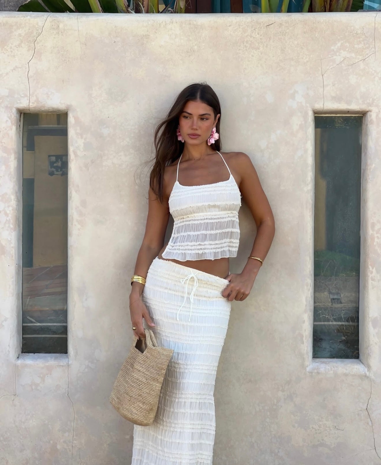 Dame Todelt Sæt – Tekstureret Halter Top & Midi Nederdel med Snøre-83709-f05de6ed-c464-4d2c-a79d-a1fc4ee8847f