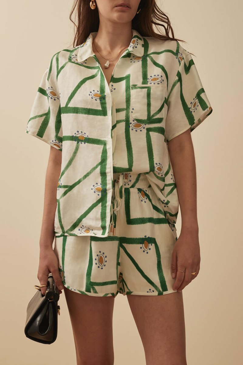 Afslappet Pyjamas Sæt med Geometrisk Mønster