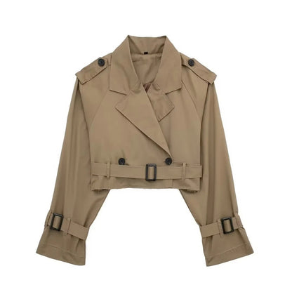 Cropped Trenchcoat med Bælte og Detaljer