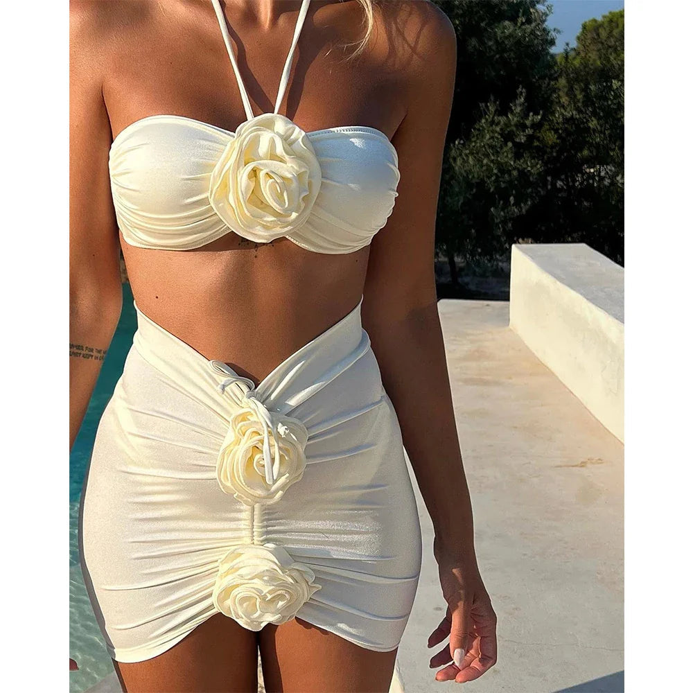 Blomsterdetaljeret sæt - Bandeau & Mini