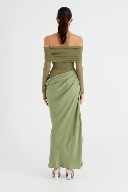 Draperet Aftenkjole med Off-Shoulder