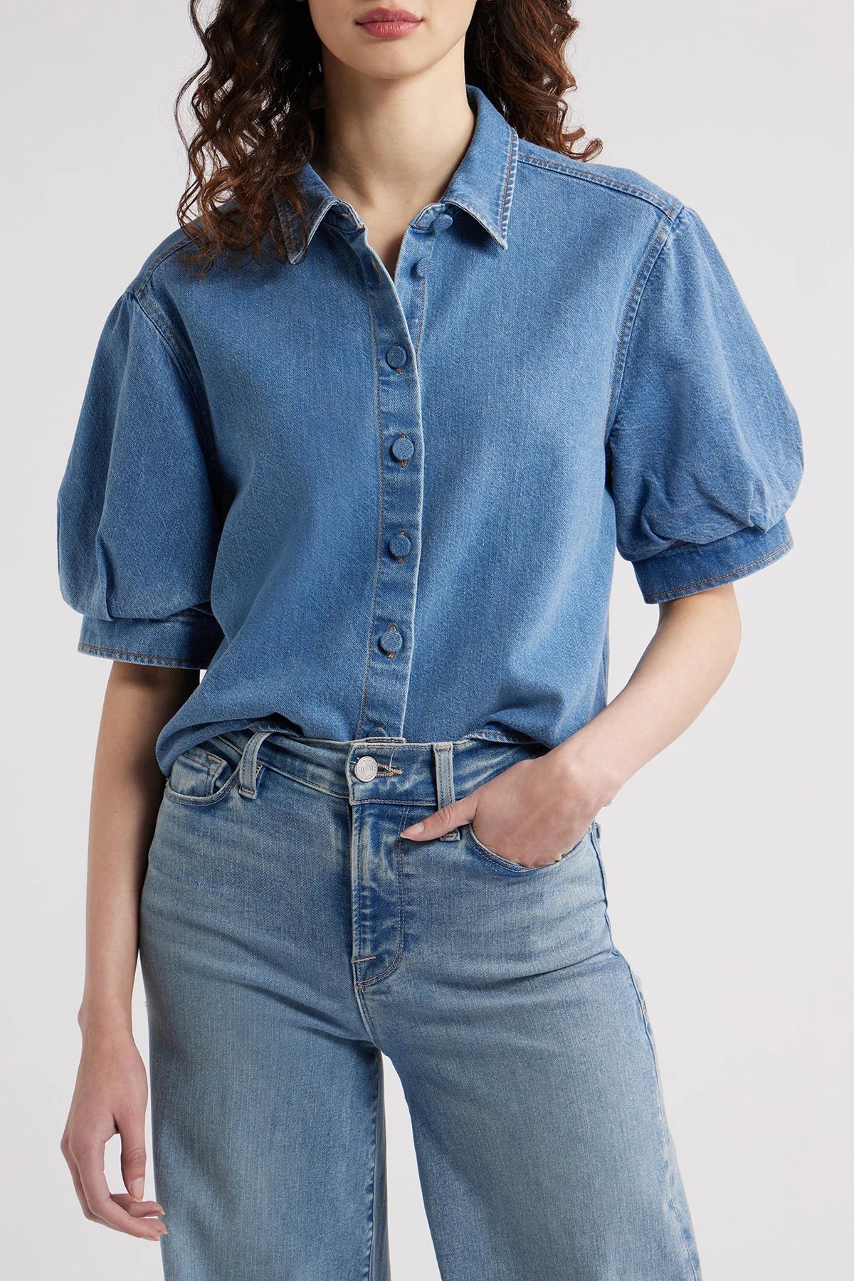 Denim Skjorte med Pufærmer