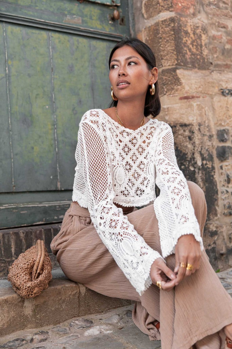 Norideen Women's White Crochet Long Sleeve Dress – Bohemian Style-76533-ff291a76-ea96-4eb5-8019-968076f0ad8b