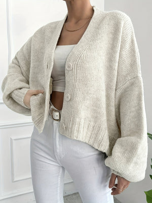 Dame Strikket Cardigan – Knaplukning, Lange Ærmer, Klassisk Design-74563-ffb49ea9-1127-4145-9a1f-32cc0a6d2f2d