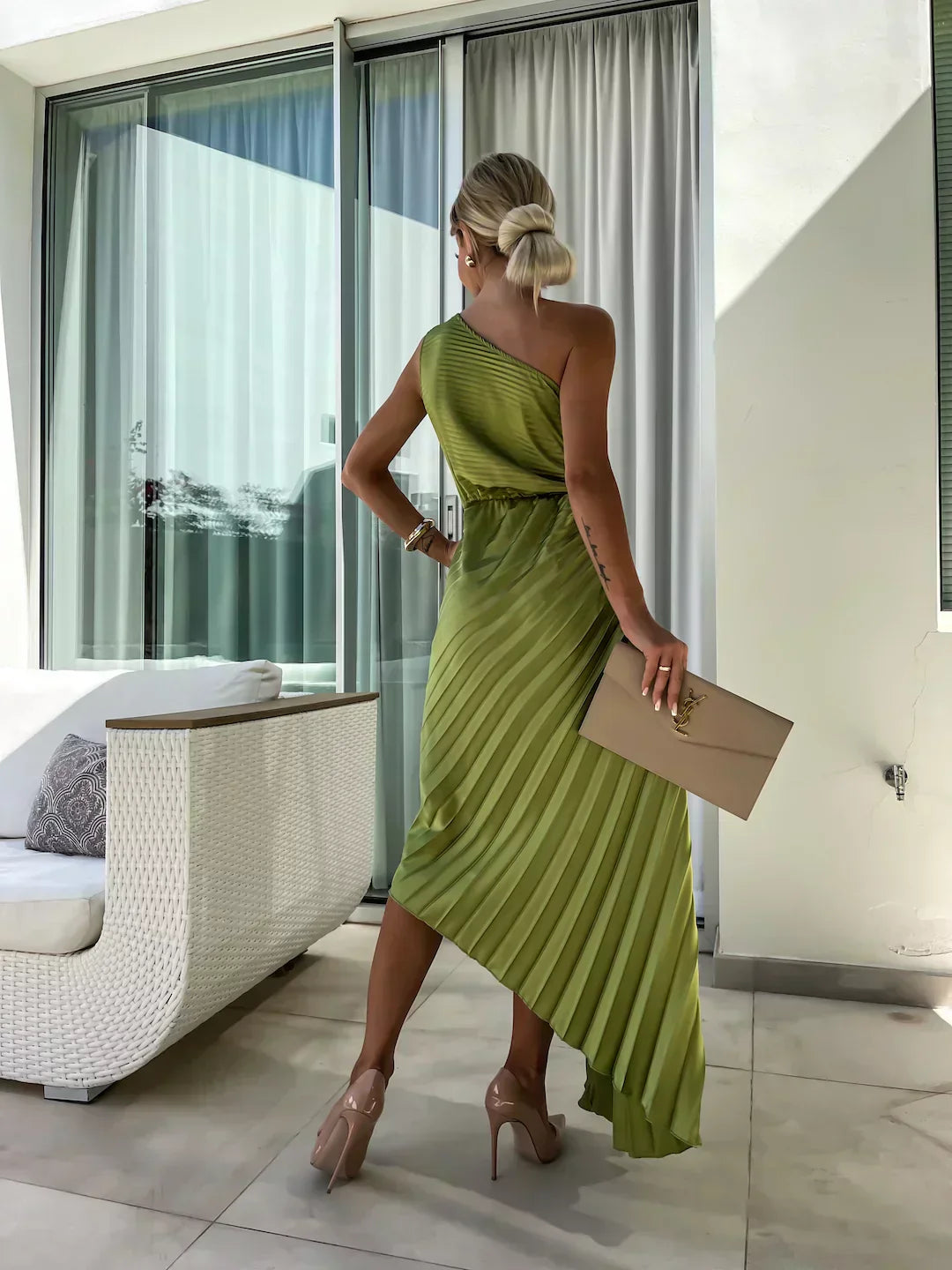 Mandy | Elegant Shoulder Pleated Dress - Image 4