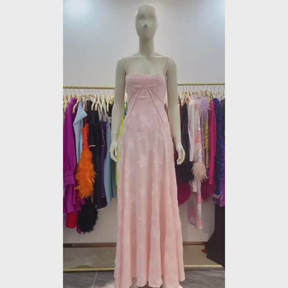 A-linje Gulvlang Kjole med Stropper