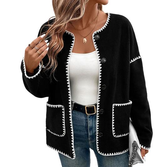 Oversized Cardigan med Kontrastsyninger